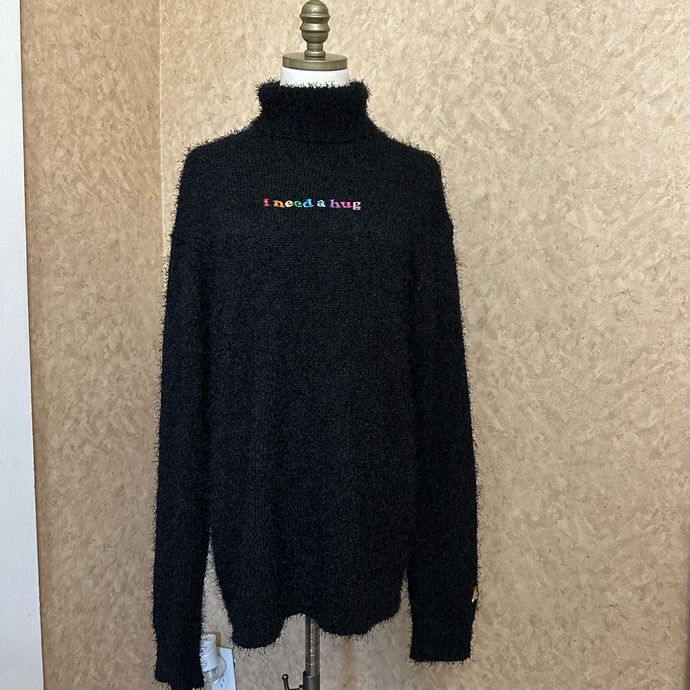 Teddy Fresh Black Turtleneck Sweater with Colorful Embroidery